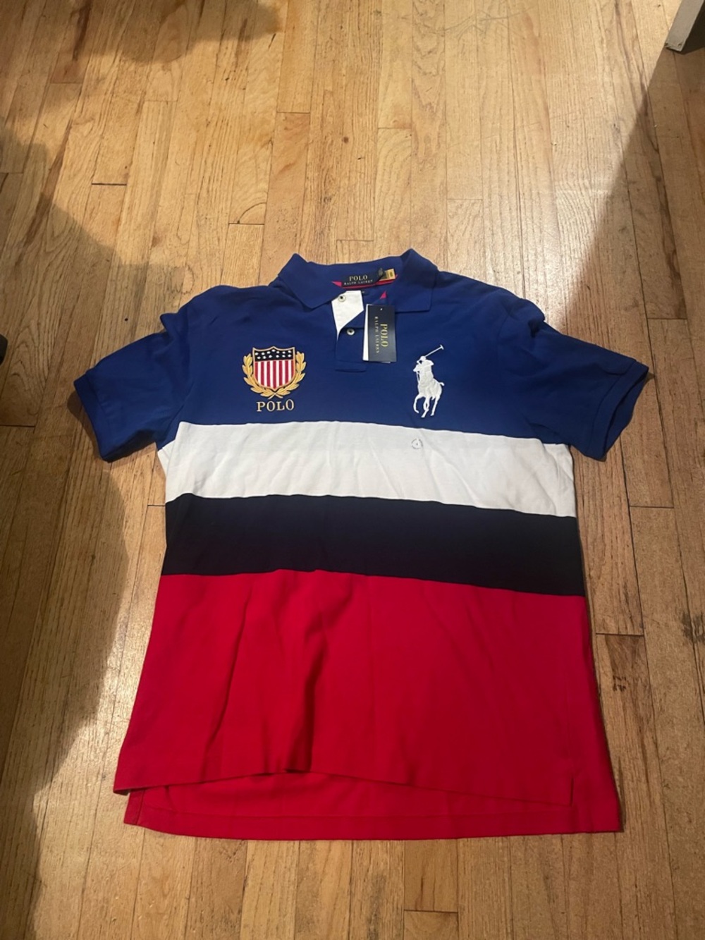 Polo Ralph Lauren Colorblock Crest Mesh Polo - Blue White Black Red